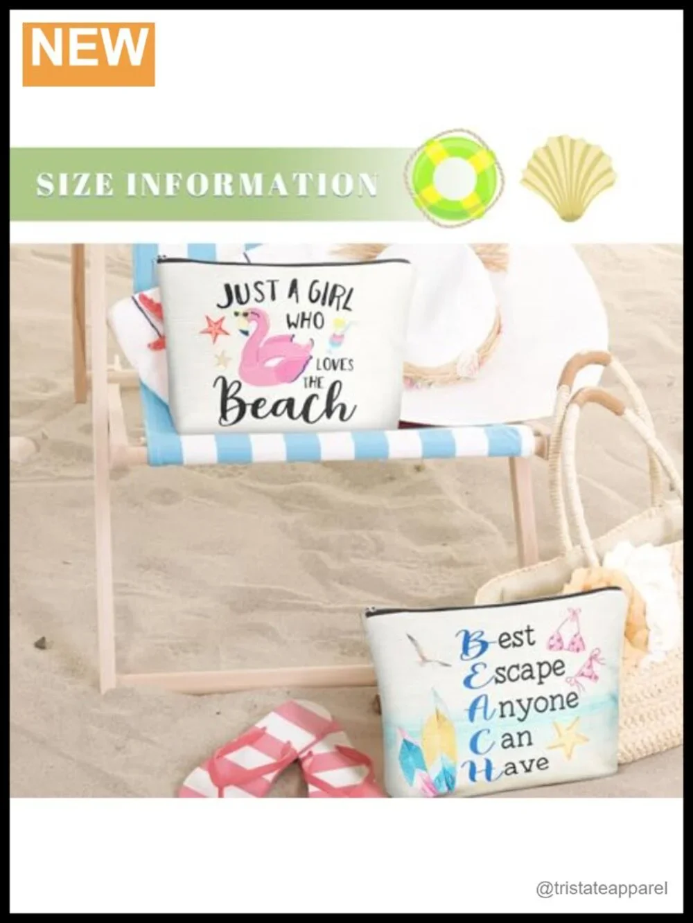 Set of 6 Cotton Canvas Cosmetic Pouches with Inspirational Beach Quotes